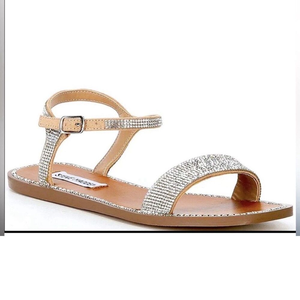 Steve Madden Rhinestone Strappy Slip-On Women's Sandals Beige Silver SZ 8 - Picture 5 of 10